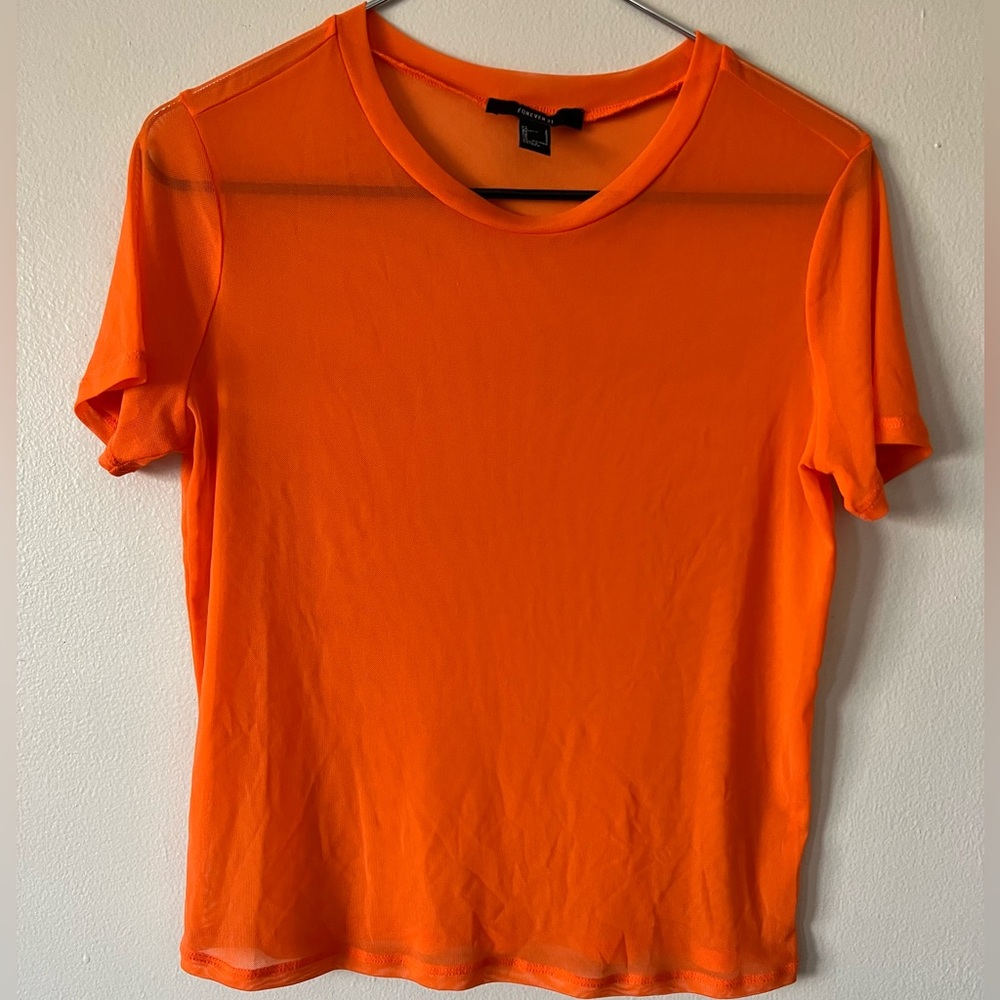 F21 Orange Sheer Women's Top